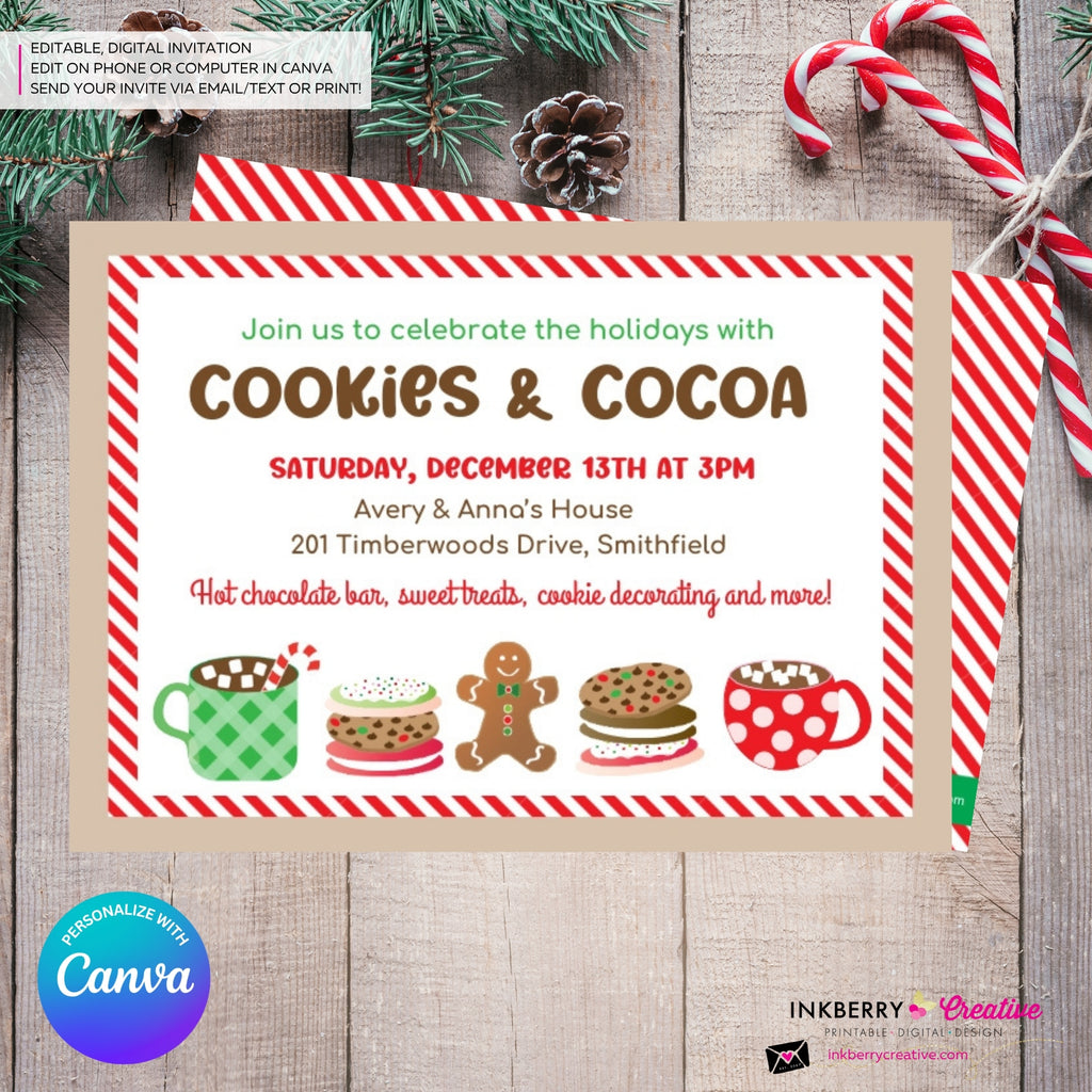 Christmas Cookies and Cocoa Party Invitation - Edit in Canva
