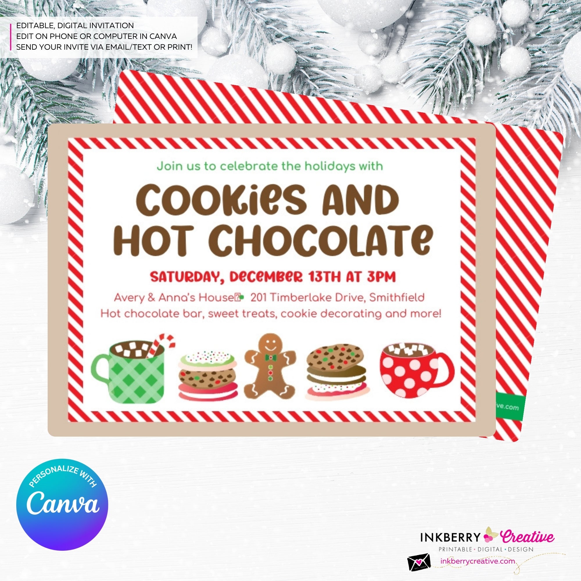 Christmas Cookies and Hot Chocolate Party Invitation - Edit in Canva