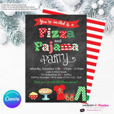 Christmas Pizza and Pajama Party Invitation - Chalkboard - Editable in Canva