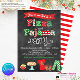 Christmas Pizza and Pajama Party Invitation - Chalkboard - Editable in Canva