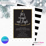 Black White Dot Mingle Jingle Christmas Tree Party Invitation - Editable in Canva