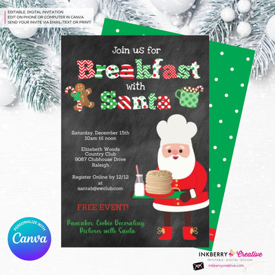 Breakfast with Santa - Chalkboard Invitation - Editable in Canva