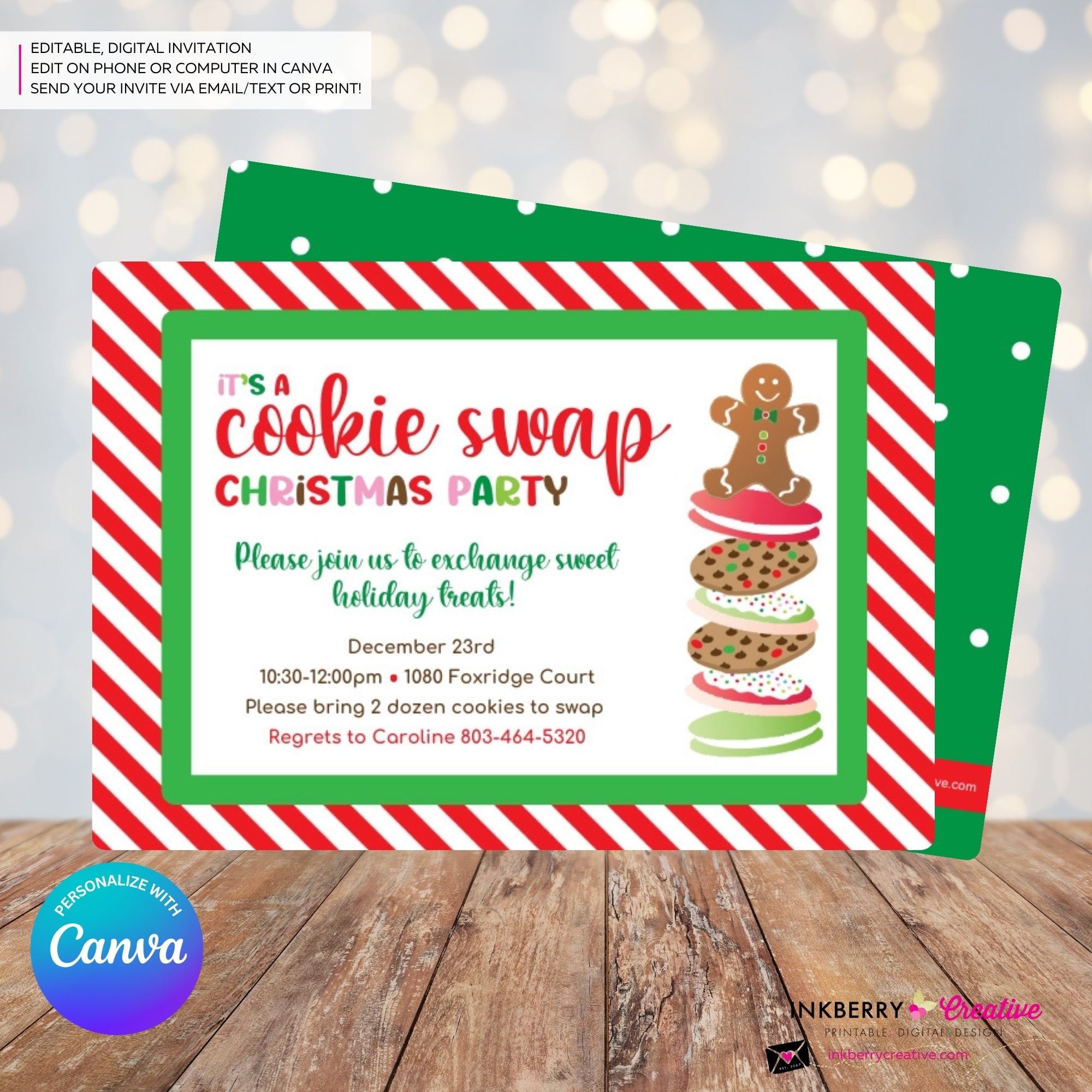 Christmas Cookie Swap Party Invitation - Edit in Canva