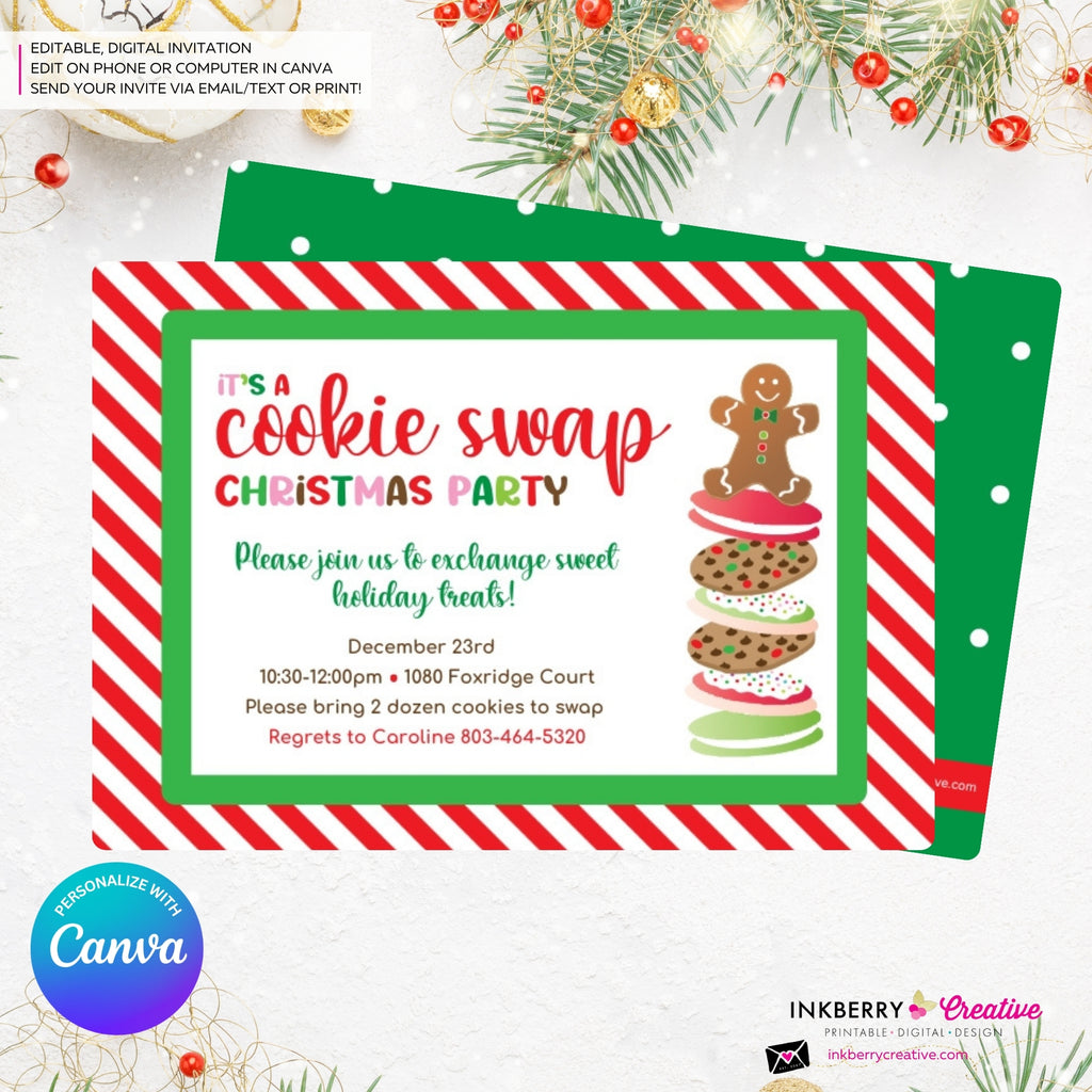 Christmas Cookie Swap Party Invitation - Edit in Canva