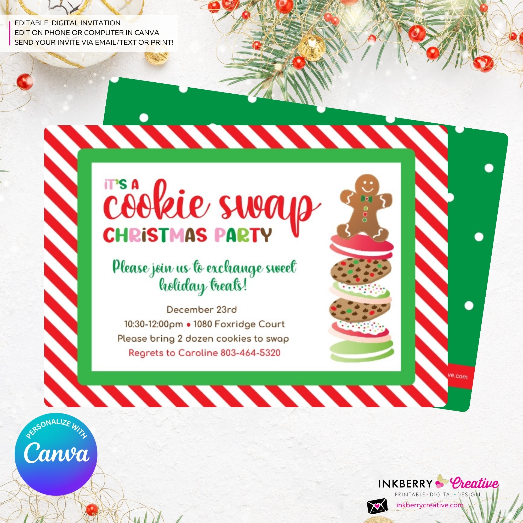 Christmas Cookie Swap Party Invitation - Edit in Canva