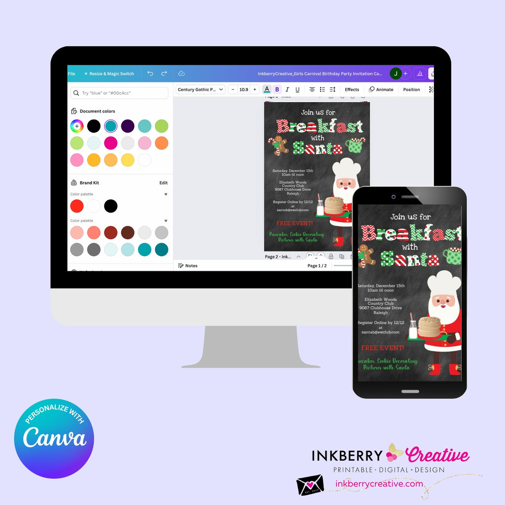 Breakfast with Santa - Chalkboard Invitation - Editable in Canva