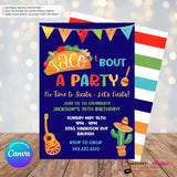 Taco Bout a Party Invitation (BLUE) Mexican Fiesta, Canva Template (Digital Printable File)
