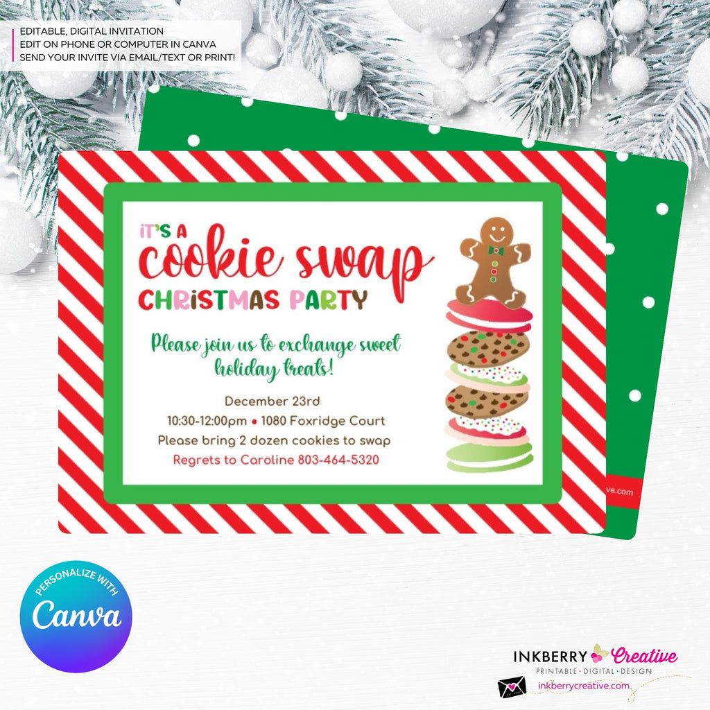 Christmas Cookie Swap Party Invitation - Edit in Canva