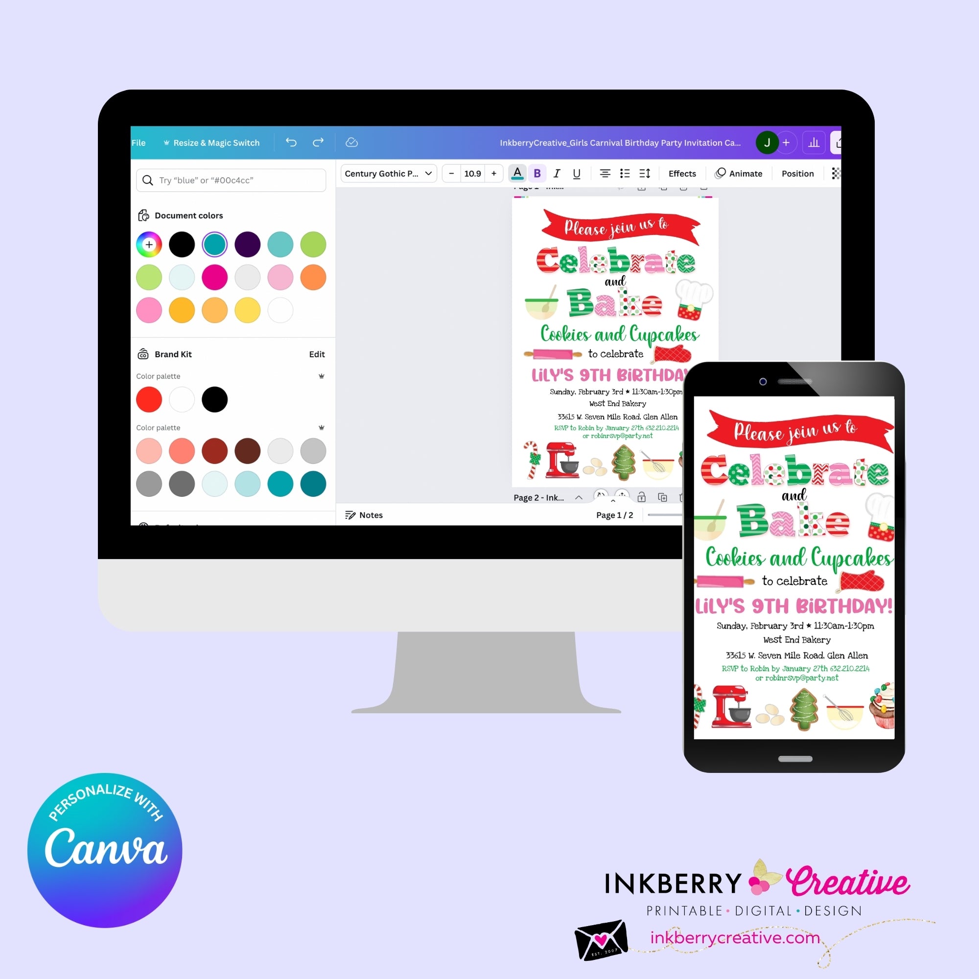 Celebrate & Bake - Christmas Baking Party Invitation - Personalize and Edit in Canva