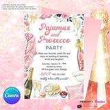 Pajamas and Prosecco Party Invitation (Pink) - Editable in Canva
