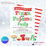 Christmas Pizza and Pajama Party Invitation - Editable in Canva