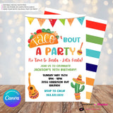 Taco Bout a Party Invitation (WHITE) Mexican Fiesta, Canva Template (Digital Printable File)