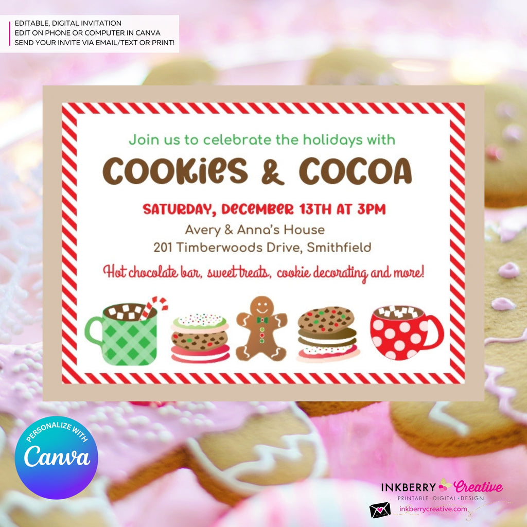 Christmas Cookies and Cocoa Party Invitation - Edit in Canva