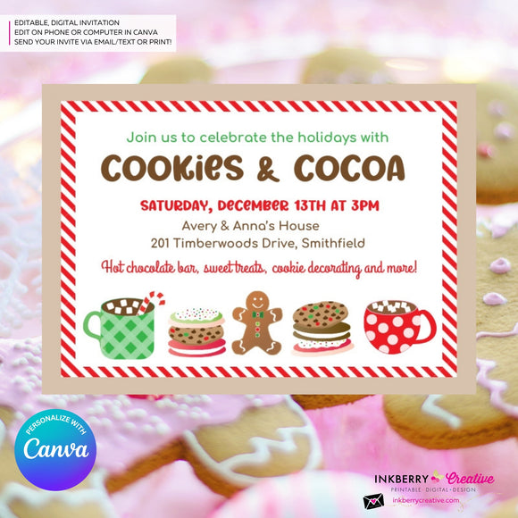 Christmas Cookies and Cocoa Party Invitation - Edit in Canva