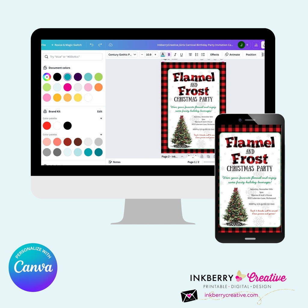 Christmas Flannel and Frost Party Invitation - Editable in Canva
