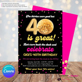 Disco Ball 40th Party Invitation - Digital File, Edit in Canva