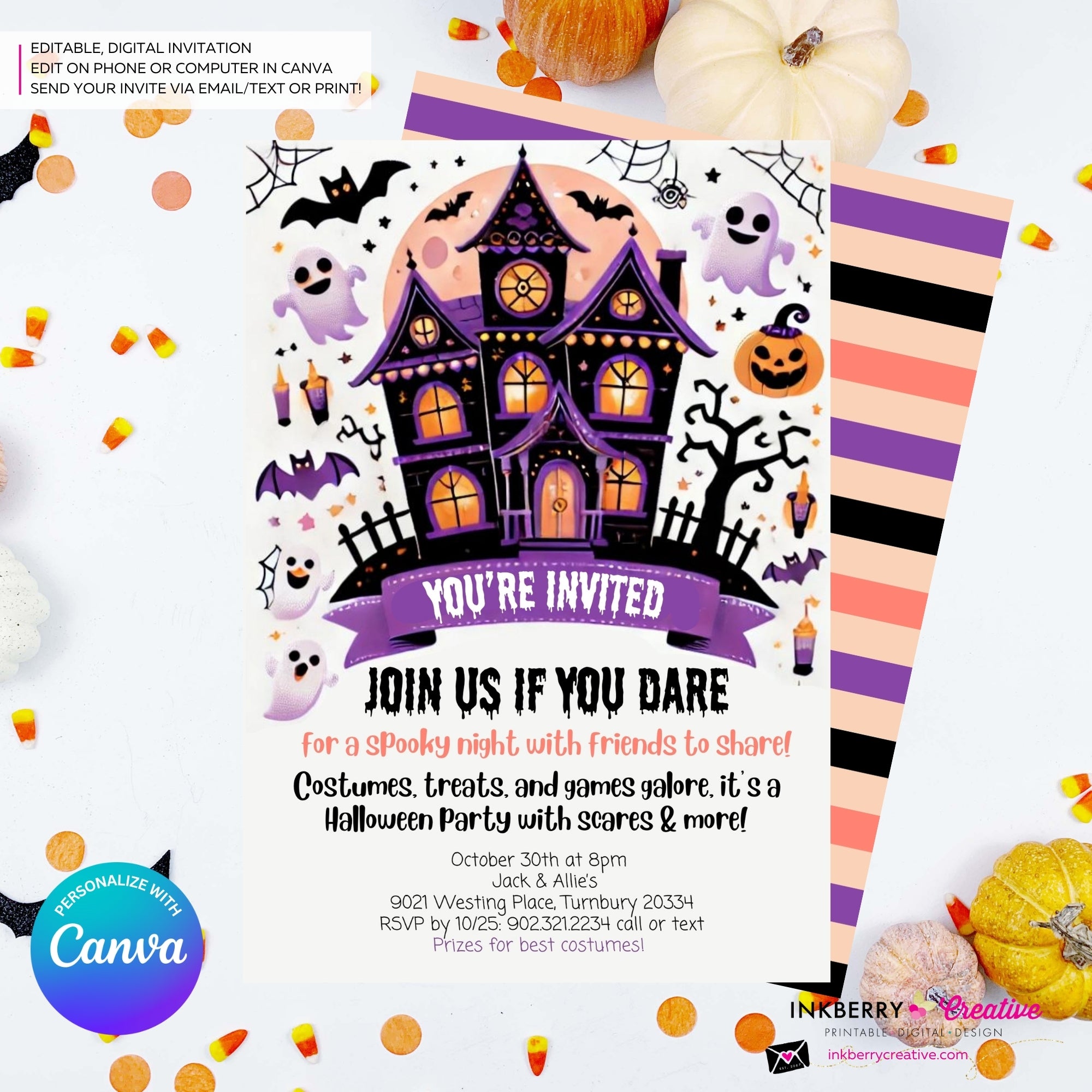 Haunted Halloween Party Invitation - Editable in Canva
