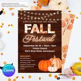 Fall Festival Invitation, Woodgrain Pumpkins, Editable Canva Template (5x7)
