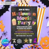 Halloween Movie Party Invitation - Chalkboard - Editable in Canva