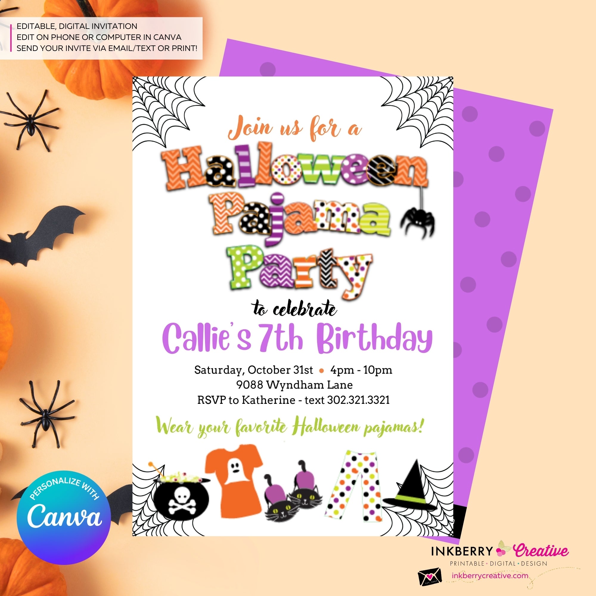 Halloween Pajama Party Invitation - Editable in Canva – Inkberry Creative halloween-pajama-party-invitation-editable-in-canva-inkberry-creative