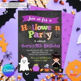 Cute Colorful Halloween Party Invitation - Chalkboard - Editable in Canva