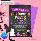 Cute Colorful Halloween Party Invitation - Chalkboard - Editable in Canva