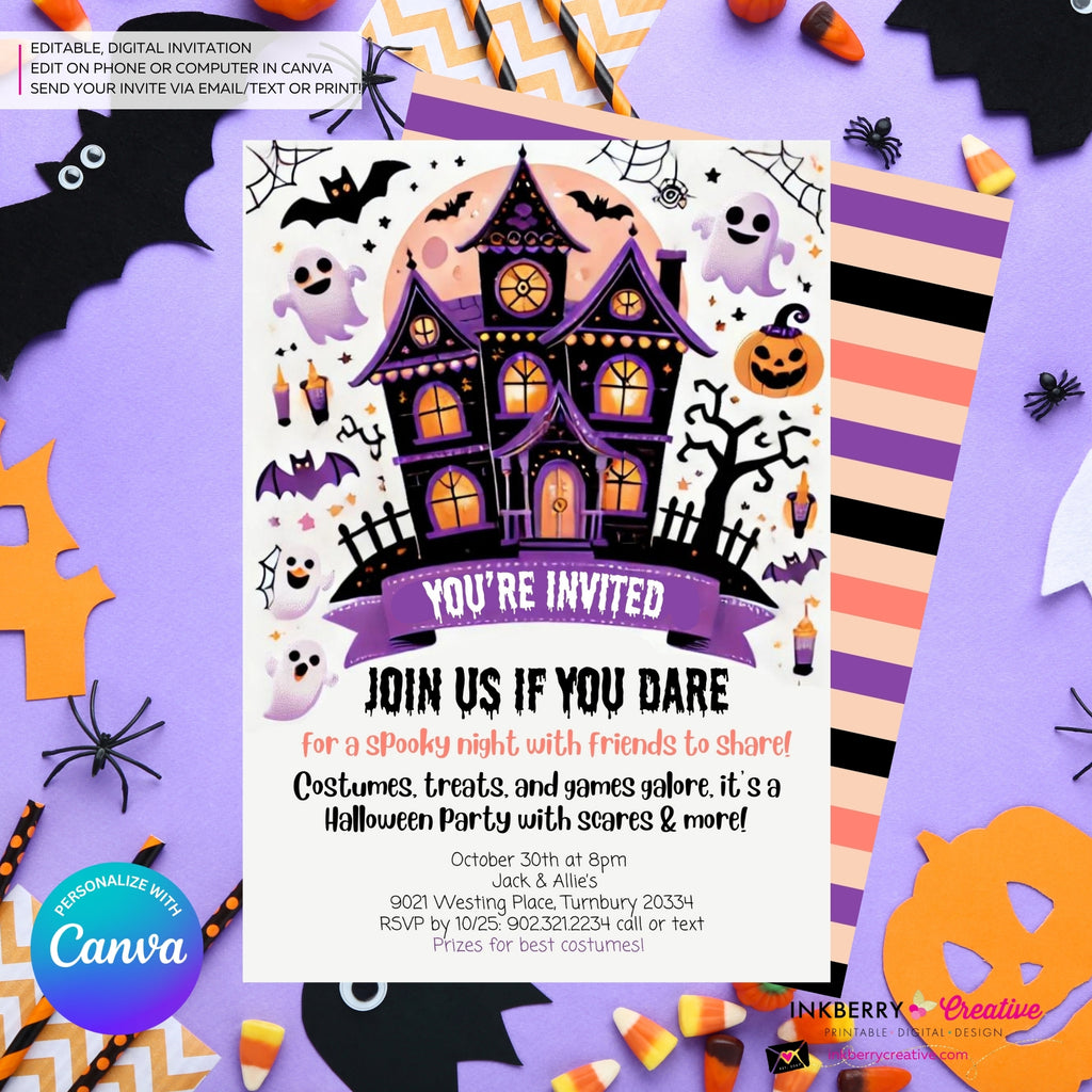 Haunted Halloween Party Invitation - Editable in Canva