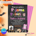 Girls Halloween Pajama and Painting Birthday Party Invitation - Chalkboard - Editable in Canva