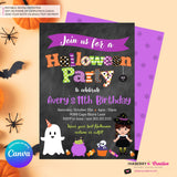 Cute Colorful Halloween Party Invitation - Chalkboard - Editable in Canva
