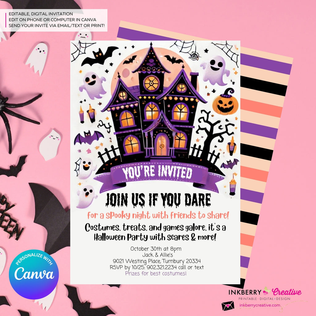 Haunted Halloween Party Invitation - Editable in Canva