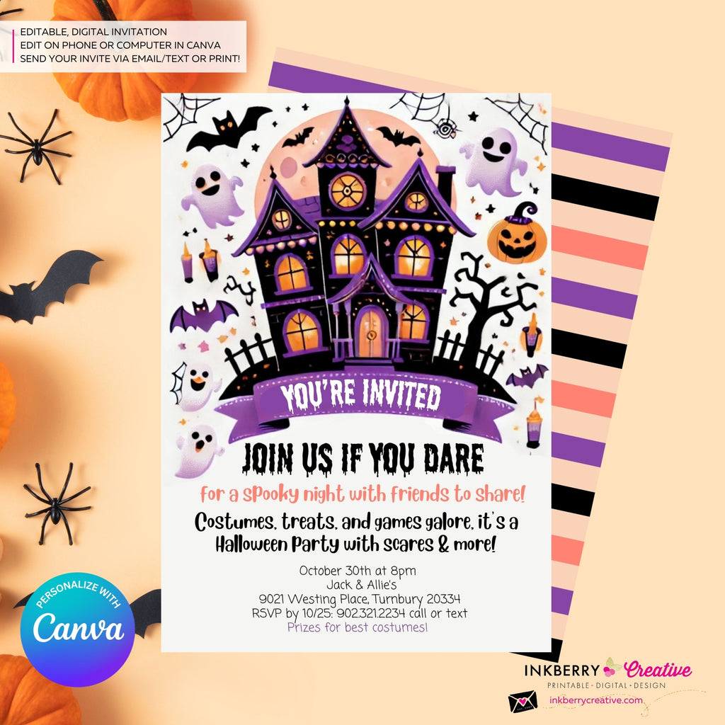 Haunted Halloween Party Invitation - Editable in Canva