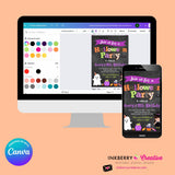 Cute Colorful Halloween Party Invitation - Chalkboard - Editable in Canva