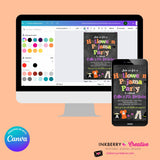 Halloween Pajama Party Invitation - Chalkboard - Editable in Canva