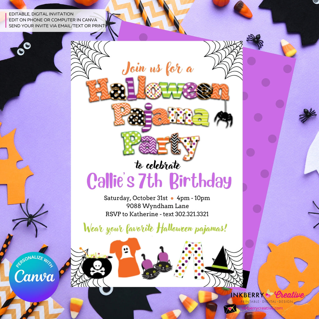 Halloween Pajama Party Invitation - Editable in Canva