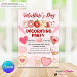 Valentine's Day Cookie Decorating Party Invitation, Editable Canva Template, Watercolor, Valentine Cookie Baking Party, Editable Canva Invite