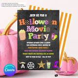 Halloween Movie Party Invitation - Chalkboard - Editable in Canva
