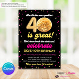 Disco Ball 40th Party Invitation - Digital File, Edit in Canva
