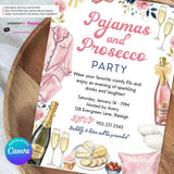 Pajamas and Prosecco Party Invitation (Pink) - Editable in Canva