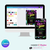 Neon Glow Party Invitation - Let's Glow Party Invite, Glow in the Dark, Roller Skate, Printable, Instant Download, Edit in CANVA PRO