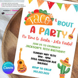 Taco Bout a Party Invitation (WHITE) Mexican Fiesta, Canva Template (Digital Printable File)