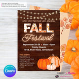 Fall Festival Invitation, Woodgrain Pumpkins, Editable Canva Template (5x7)