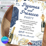 Pajamas and Prosecco Party Invitation (Navy Blue) - Editable in Canva