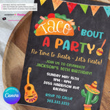 Taco Bout a Party Invitation (CHALK) Mexican Fiesta, Canva Template (Digital Printable File)