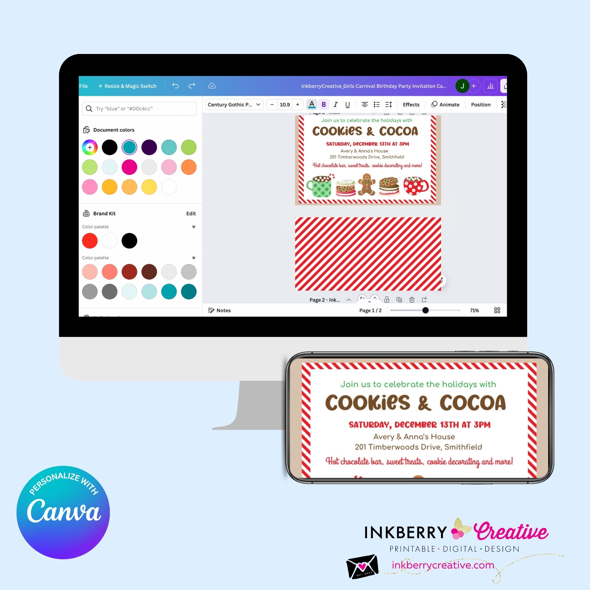 Christmas Cookies and Cocoa Party Invitation - Edit in Canva