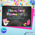 Pizza, Pool, and Pajama Birthday Party Invitation - Chalkboard Style - Personalize and Edit in Canva