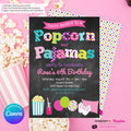 Popcorn and Pajamas (Chalkboard) Party Invitation - Kids Pizza Pajama Birthday Party Invite - Edit in Canva