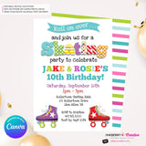 Editable Roller Skating Birthday Party Invitation, Boy Girl Roller Skate Party Invite, Roller Skating Rink Invite, Edit in Canva