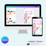 Paint & Sip Invitation, Girls Night Painting Wine Party Invite, Printable, Instant Download, Digital File, Edit in Canva