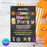 Halloween Movie Party Invitation - Chalkboard - Editable in Canva
