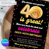 Disco Ball 40th Party Invitation - Digital File, Edit in Canva
